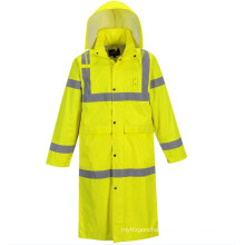 Cheaper waterproof Breathable long raincoat with reflective tape